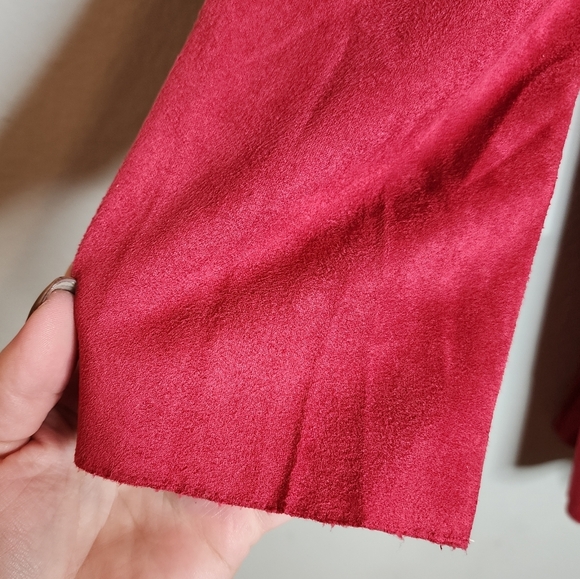 NWT Solitaire Faux Suede Red Cardigan Stretch Open Front Drape Size XL - Picture 9 of 14